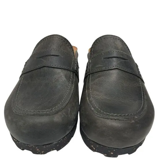 OTBT Homage Leather Wedge Slip On Clogs Cozy Rustic Cork Footbed Sz 8.5 Charcoal