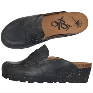 OTBT Homage Leather Wedge Slip On Clogs Cozy Rustic Cork Footbed Sz 8.5 Charcoal