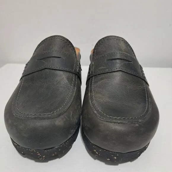 OTBT Homage Leather Wedge Slip On Clogs Cozy Rustic Cork Footbed Sz 8.5 Charcoal