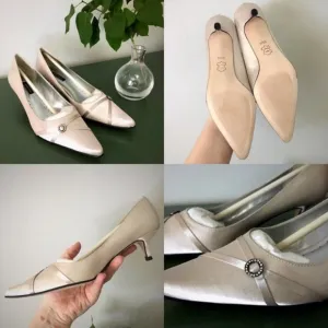Oyster Champagne Satin Kitten Heels