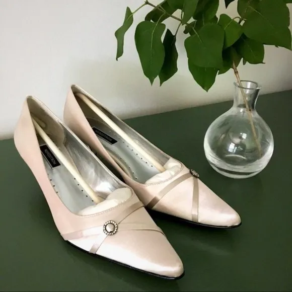 Oyster Champagne Satin Kitten Heels