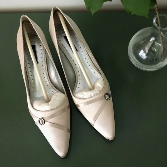 Oyster Champagne Satin Kitten Heels