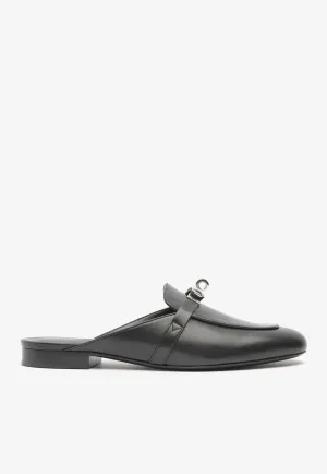Oz Leather Flat Mules with Palladium Kelly Buckle
