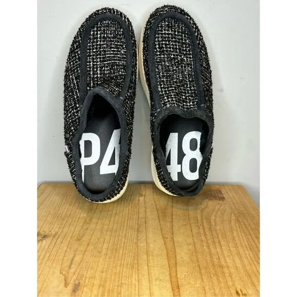 P448 Women's Bubble Shaka Woven Round Moc Toe Slip Ons Black Size 9