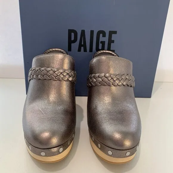 Paige Alex Clogs Suede Studs Slip-on Platform Heels Gunmetal Size 8 NEW