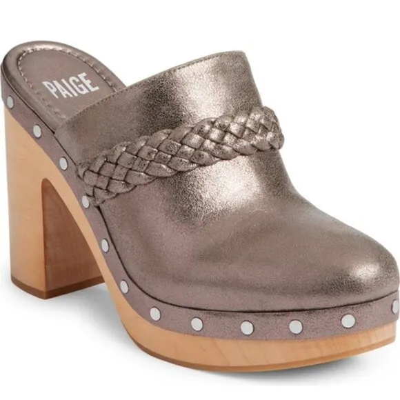 Paige Alex Clogs Suede Studs Slip-on Platform Heels Gunmetal Size 8 NEW