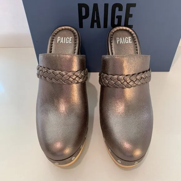 Paige Alex Clogs Suede Studs Slip-on Platform Heels Gunmetal Size 8 NEW