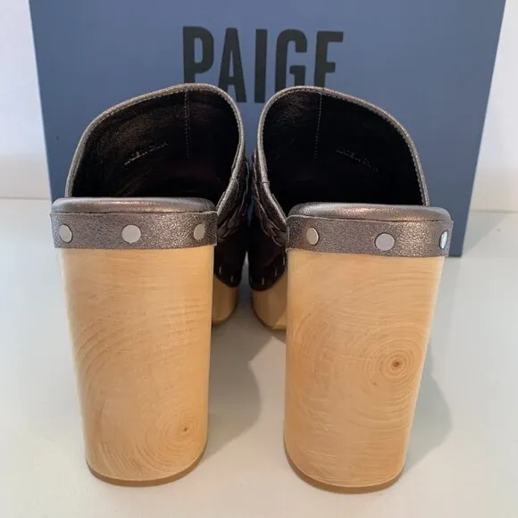 Paige Alex Clogs Suede Studs Slip-on Platform Heels Gunmetal Size 8 NEW