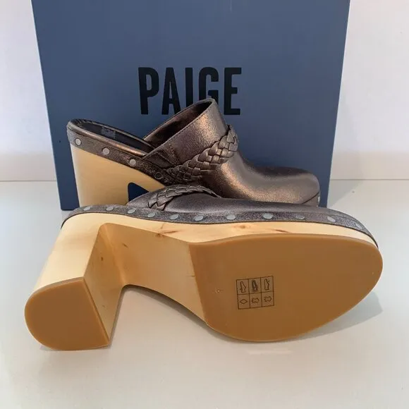 Paige Alex Clogs Suede Studs Slip-on Platform Heels Gunmetal Size 8 NEW