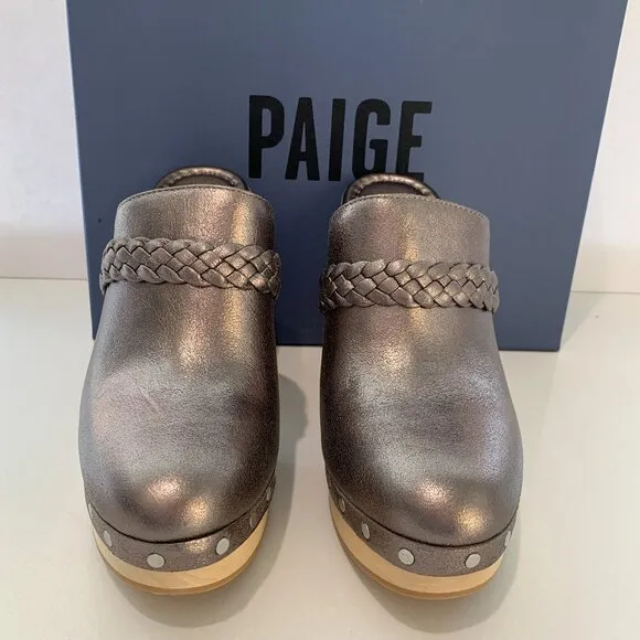 Paige Alex Clogs Suede Studs Slip-on Platform Heels Gunmetal Size 9 NEW