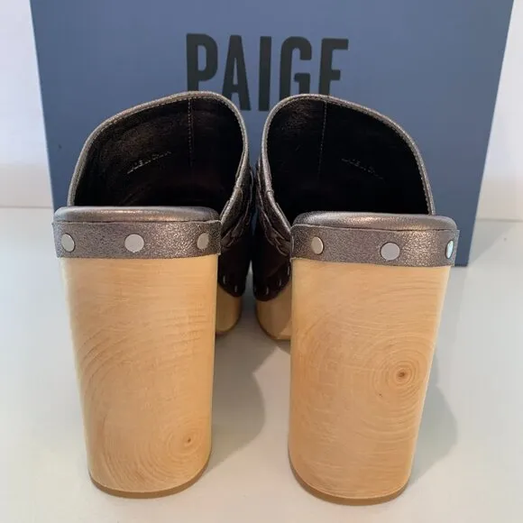 Paige Alex Clogs Suede Studs Slip-on Platform Heels Gunmetal Size 9 NEW