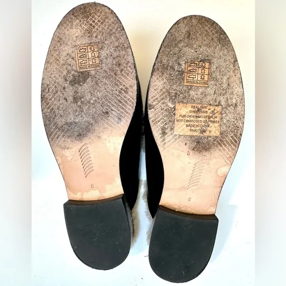 PAIGE Shearling Patent Black and Cream Emmett Flat Mule, 8
