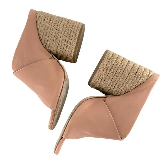 Paloma Barcelo Blush Pink Leather Espadrille Block Heel Peep Toe Mules Size 38