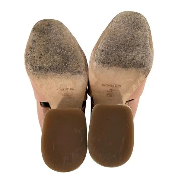 Paloma Barcelo Blush Pink Leather Espadrille Block Heel Peep Toe Mules Size 38