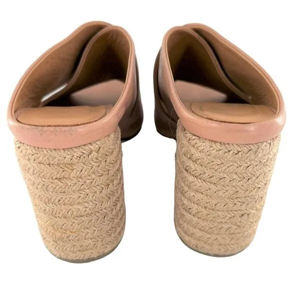 Paloma Barcelo Blush Pink Leather Espadrille Block Heel Peep Toe Mules Size 38