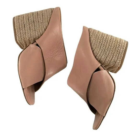 Paloma Barcelo Blush Pink Leather Espadrille Block Heel Peep Toe Mules Size 38