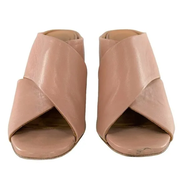 Paloma Barcelo Blush Pink Leather Espadrille Block Heel Peep Toe Mules Size 38
