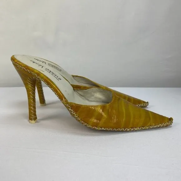 Paloma Barcelo Yellow Leather Heels Mules sz 9.5 40
