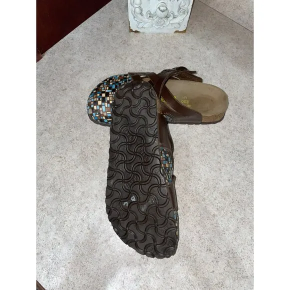 Papillio Birkenstock Boston Comfort Clogs Multi Color Brown Teal Women's Size 36