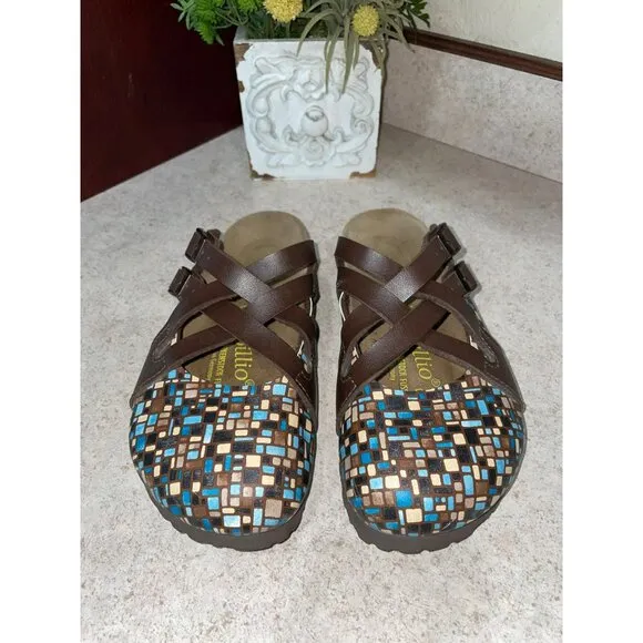 Papillio Birkenstock Boston Comfort Clogs Multi Color Brown Teal Women's Size 36