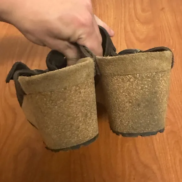 Papillio Birkenstock Women Clogs 10 Brown Suede Fanny Ring Buckle Casual Comfort