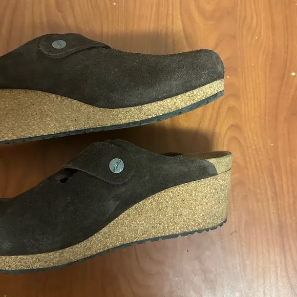 Papillio Birkenstock Women Clogs 10 Brown Suede Fanny Ring Buckle Casual Comfort