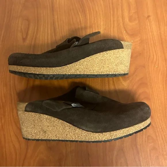 Papillio Birkenstock Women Clogs 10 Brown Suede Fanny Ring Buckle Casual Comfort