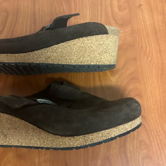 Papillio Birkenstock Women Clogs 10 Brown Suede Fanny Ring Buckle Casual Comfort