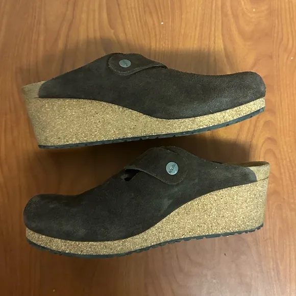 Papillio Birkenstock Women Clogs 10 Brown Suede Fanny Ring Buckle Casual Comfort