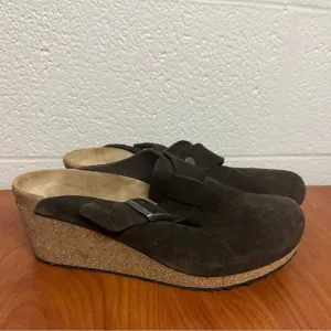 Papillio Birkenstock Women Clogs 10 Brown Suede Fanny Ring Buckle Casual Comfort