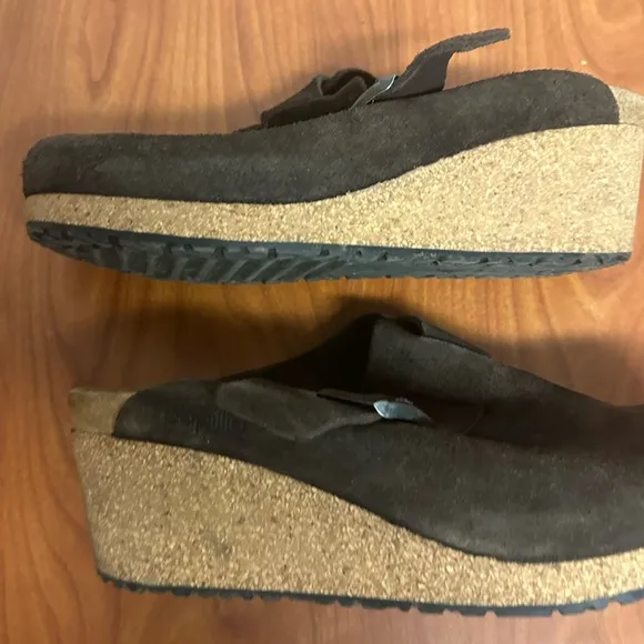 Papillio Birkenstock Women Clogs 10 Brown Suede Fanny Ring Buckle Casual Comfort