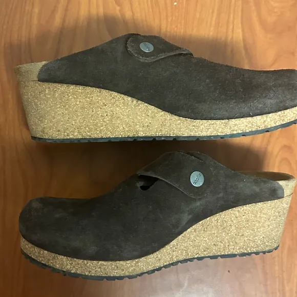Papillio Birkenstock Women Clogs 10 Brown Suede Fanny Ring Buckle Casual Comfort