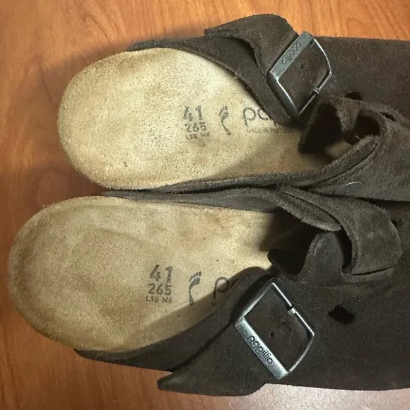 Papillio Birkenstock Women Clogs 10 Brown Suede Fanny Ring Buckle Casual Comfort