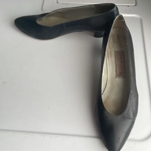 Pappagallo heels black leather pumps Spain women’s size 7 1/2 7.5 vintage shoes