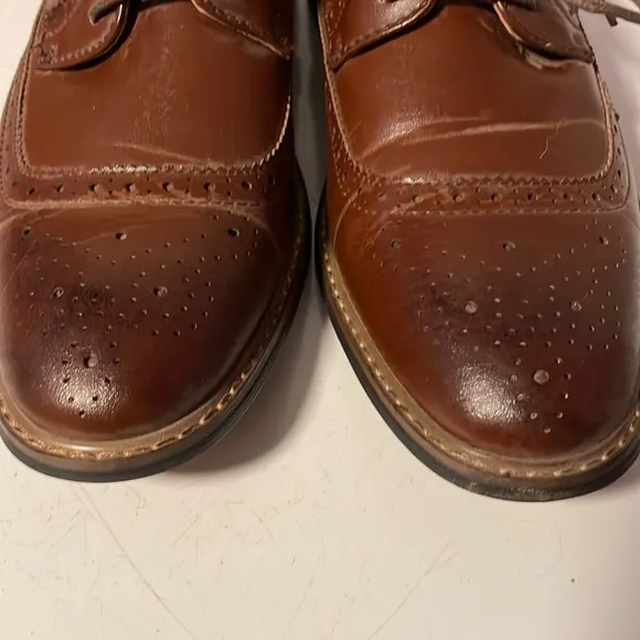 Parrazo Men's 10 Modern Cap Toe Cognac Brown Lace Up Wooden 05 Oxfords Shoes