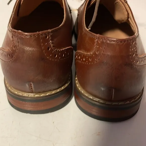 Parrazo Men's 10 Modern Cap Toe Cognac Brown Lace Up Wooden 05 Oxfords Shoes