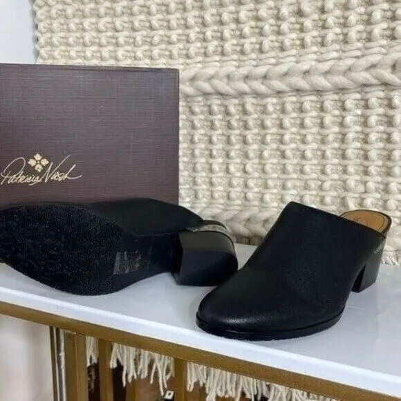 Patricia Nash Black Michaela Slip on Mules Leather Block Heel  Size 6