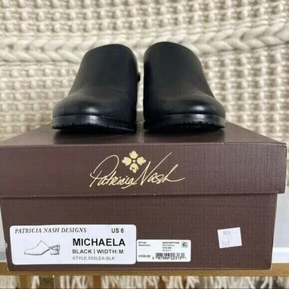 Patricia Nash Black Michaela Slip on Mules Leather Block Heel  Size 6