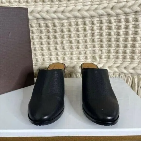 Patricia Nash Black Michaela Slip on Mules Leather Block Heel  Size 6