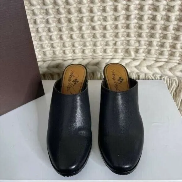 Patricia Nash Black Michaela Slip on Mules Leather Block Heel  Size 6