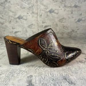 Patricia Nash Ruffina Mule Pumps, Chocolate - Gold tone colors