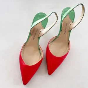 Paul Andrew Color Block Sling Back Kitten Heels in Green Red
