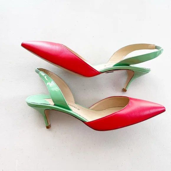 Paul Andrew Color Block Sling Back Kitten Heels in Green Red