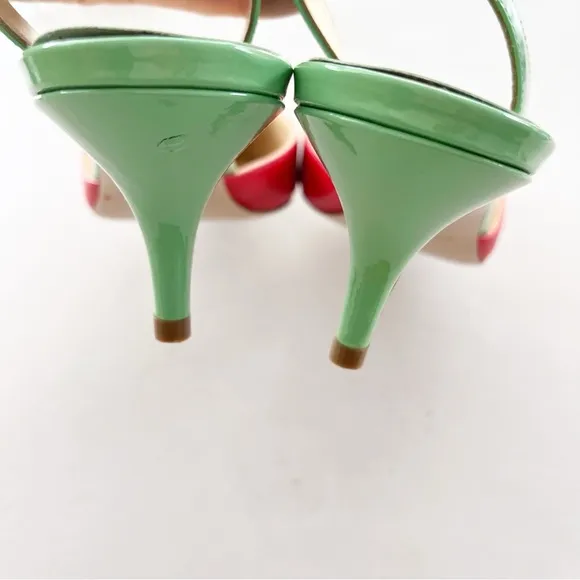 Paul Andrew Color Block Sling Back Kitten Heels in Green Red