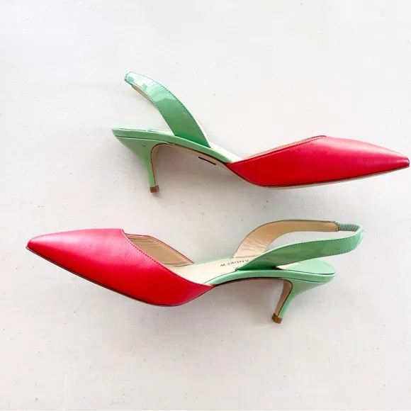 Paul Andrew Color Block Sling Back Kitten Heels in Green Red