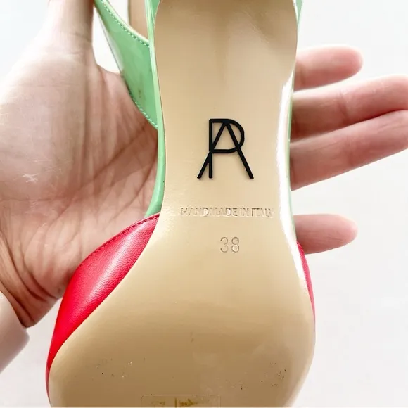 Paul Andrew Color Block Sling Back Kitten Heels in Green Red