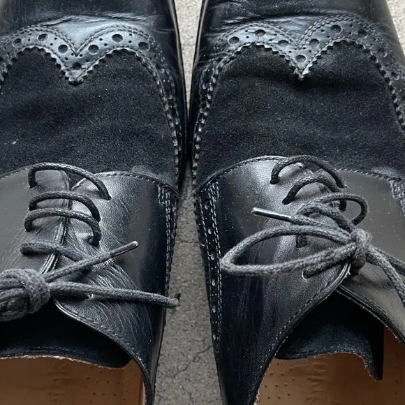 Paul Fredrick Men’s Black Leather Wingtip Oxfords Brogue Dress Shoes Size 10M