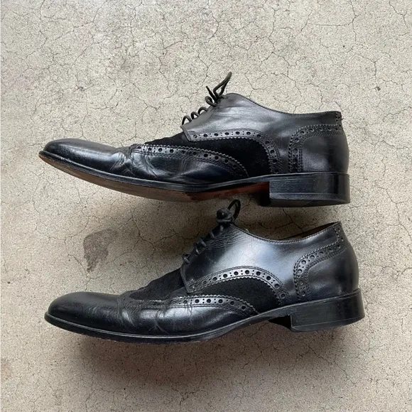 Paul Fredrick Men’s Black Leather Wingtip Oxfords Brogue Dress Shoes Size 10M