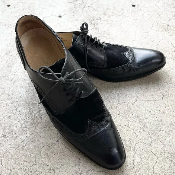 Paul Fredrick Men’s Black Leather Wingtip Oxfords Brogue Dress Shoes Size 10M