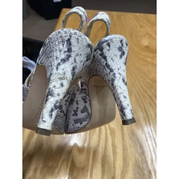 Paul Green Avanti Pump Heels Women's 8/5.5 Gray Snakeskin Slingback Preppy S64